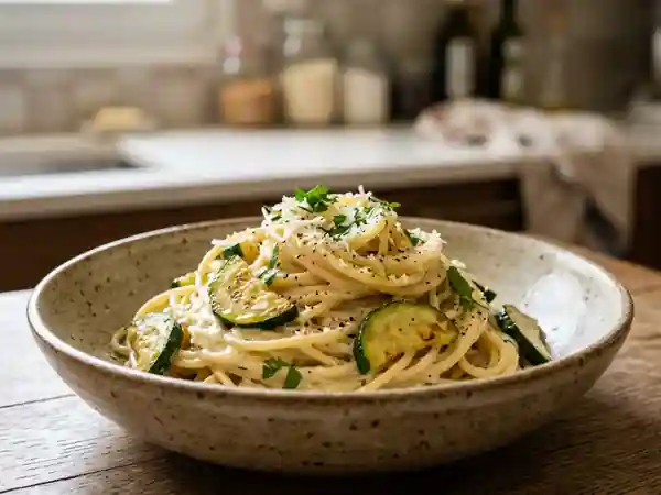 Spaghetti crémeux courgette et parmesan - Photo de présentation
