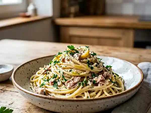 Spaghetti crémeux au thon et mascarpone - Photo de présentation