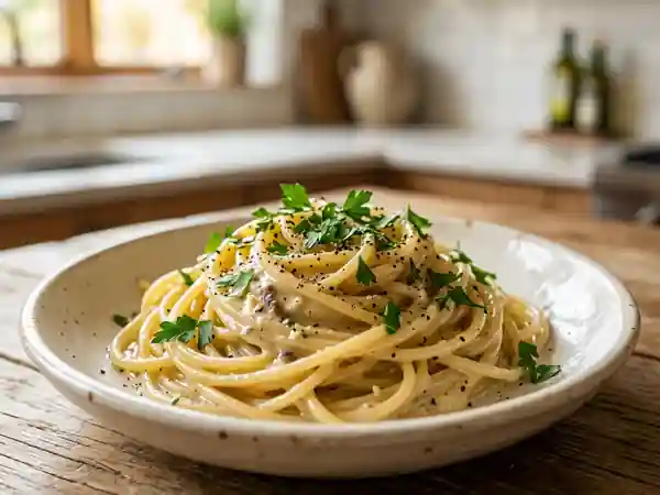 Spaghetti crémeux aux anchois et à l'ail - Photo de présentation