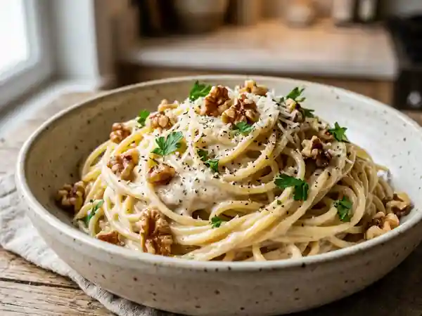 Spaghetti crémeux aux noix torréfiées - Photo de présentation