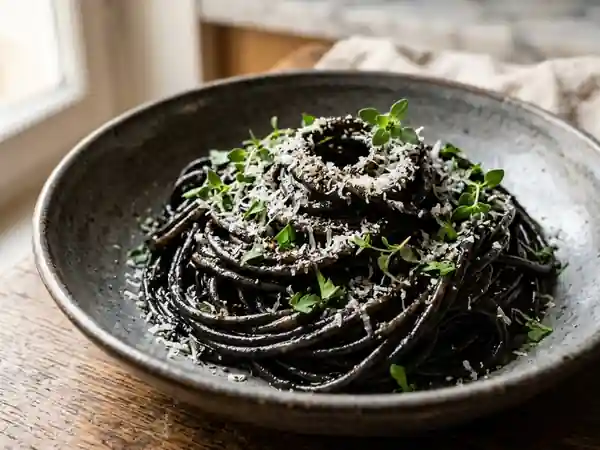 Spaghetti crémeux à l'encre de seiche - Photo de présentation