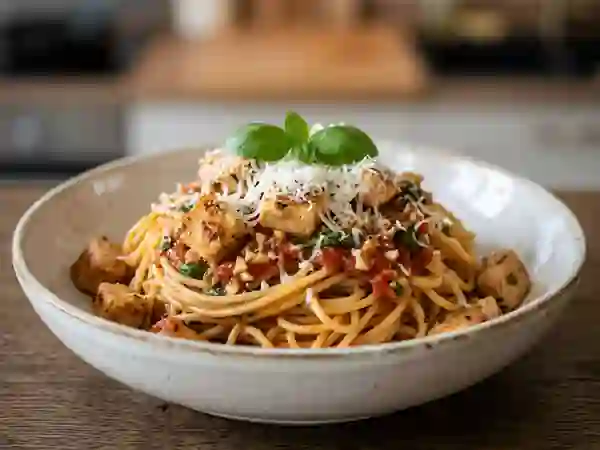 Spaghetti fondants au poulet et parmesan - Photo de présentation