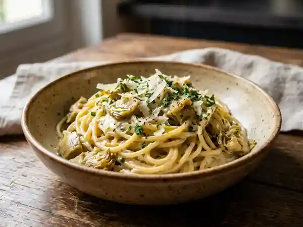Spaghetti crémeux aux cœurs d'artichauts - Photo de présentation
