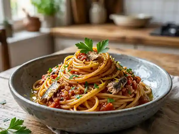 Spaghettis aux sardines et piment d'Espelette - Photo de présentation