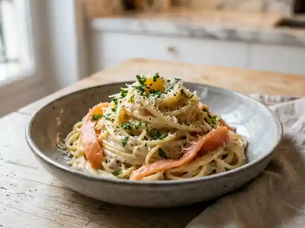 Spaghettini Crémeux Saumon et Truffe Noire - Photo de présentation