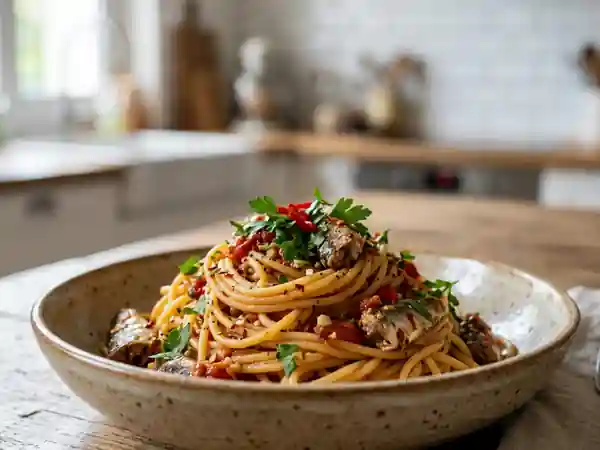 Spaghettini pimentés aux sardines fondantes - Photo de présentation