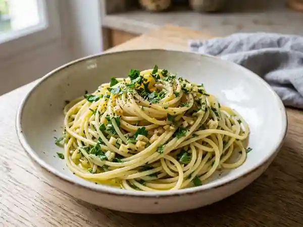 Spaghettis au persil frais et à l'ail : recette simple et savoureuse - Photo de présentation
