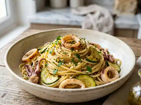 Spaghettis aux Calmars et Courgettes : Recette Savoureuse et Facile - Photo de présentation