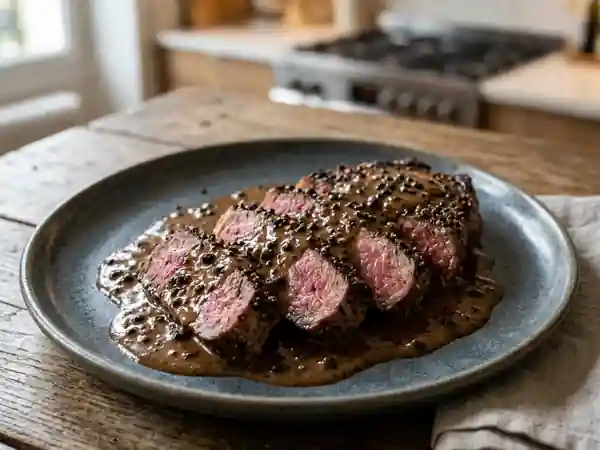 Steak au Poivre Noir Croquant et Sauce Cognac - Photo de présentation