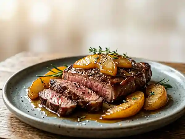 Steak de bœuf aux poires caramélisées - Photo de présentation