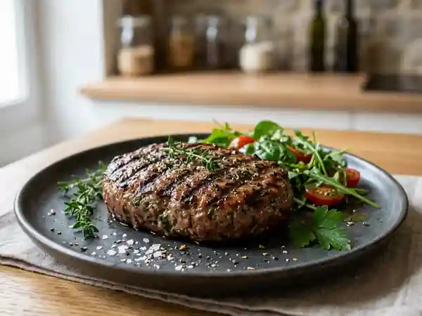 Steaks hachés grillés aux herbes fraîches - Photo de présentation