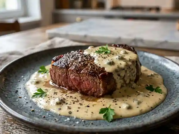 Steak juteux et crème fondante au roquefort - Photo de présentation