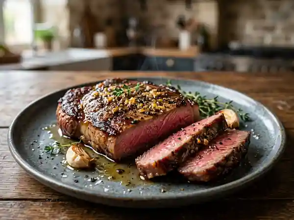 Steak tendre à la pâte d'ail maison : recette savoureuse et facile - Photo de présentation
