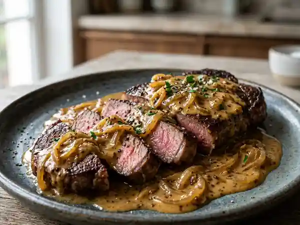 Pavé de bœuf et oignons confits fondants - Photo de présentation