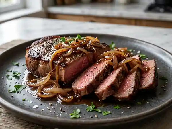 Steak tendre aux échalotes caramélisées : recette savoureuse et facile - Photo de présentation