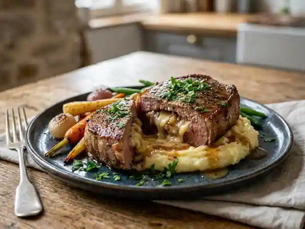Steaks farcis au fromage et réduction de bière - Photo de présentation