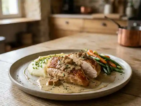 Suprêmes de Volaille Rôtis au Foie Gras, Sauce Gourmande - Photo de présentation