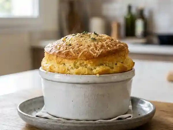 Soufflé au fromage aérien et doré - Photo de présentation
