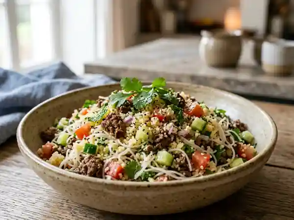 Taboulé au bœuf grillé et vermicelles frais - Photo de présentation
