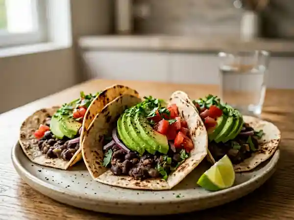 Tacos veggie aux haricots noirs et avocat - Photo de présentation