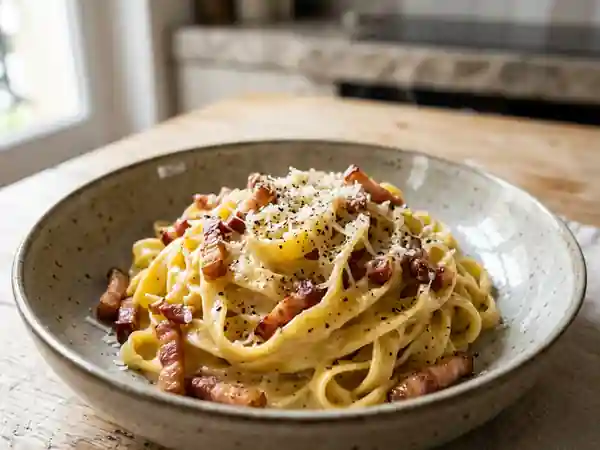 Tagliatelles Carbonara Crèmeuses et Poivrées - Photo de présentation