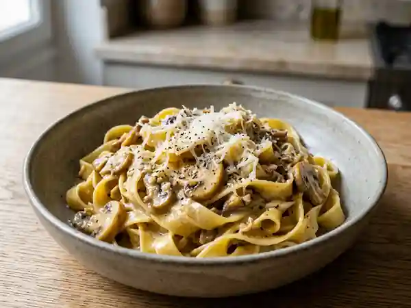 Tagliatelles Crémeuses aux Champignons et Ail - Photo de présentation