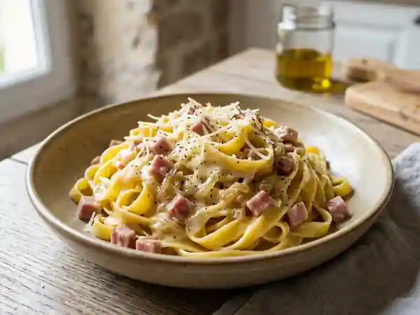 Tagliatelles Crémeuses au Beaufort et Jambon Cru - Photo de présentation