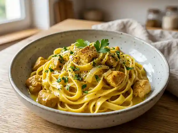 Tagliatelles au Curry et Poulet Fondant - Photo de présentation
