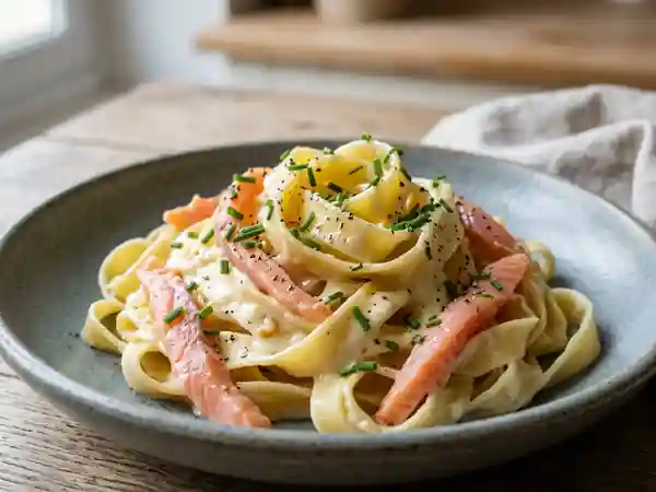 Tagliatelles au Saumon Fumé et Rocamadour Crémeux - Photo de présentation