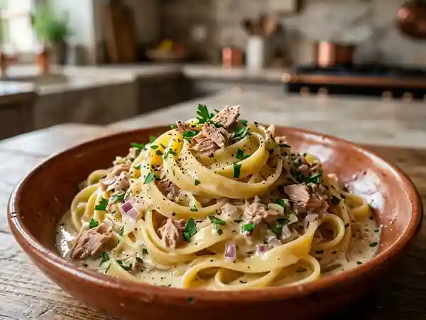 Tagliatelles au thon et crème fondante - Photo de présentation