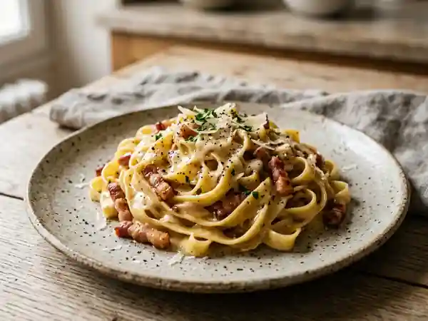 Tagliatelles Carbonara Crèmeuses au Balsamique - Photo de présentation