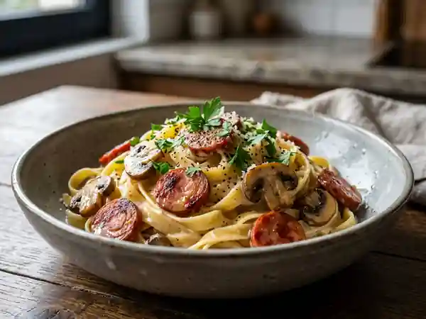 Tagliatelles crèmeuses au chorizo et champignons - Photo de présentation