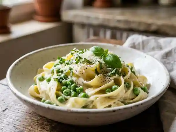 Tagliatelles Onctueuses Mascarpone et Petits Pois - Photo de présentation