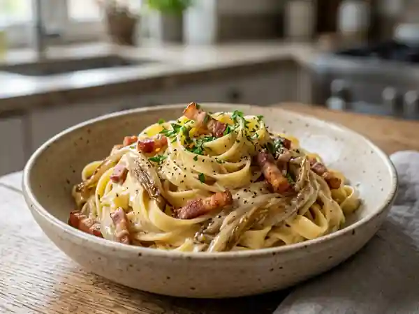 Tagliatelles crémeuses aux chicons et lardons - Photo de présentation