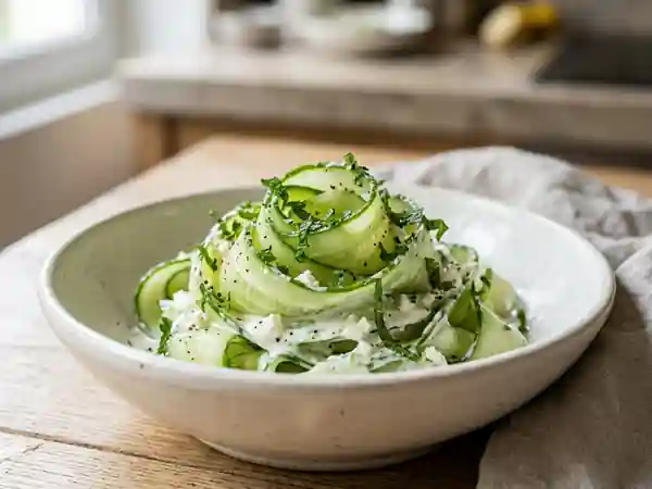 Tagliatelles de concombre au chèvre frais : recette fraîche et légère - Photo de présentation