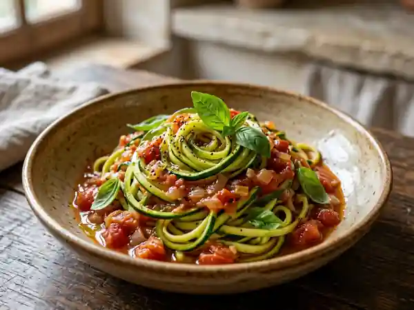 Tagliatelles de courgettes fraîches à la sauce tomate maison - Photo de présentation