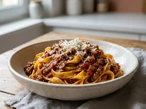 Tagliatelles bolognaise fondantes et riches - Photo de présentation