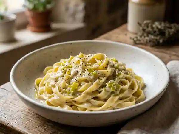 Tagliatelles soyeuses à la crème de poireaux - Photo de présentation