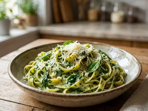 Tagliatelles soyeuses à la crème d'épinards - Photo de présentation