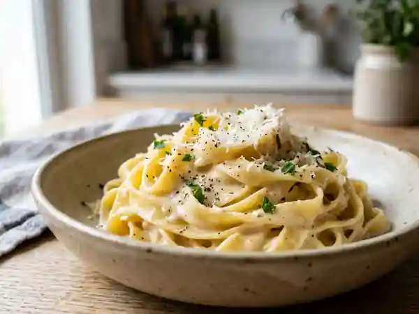 Tagliatelles soyeuses à la crème de parmesan - Photo de présentation