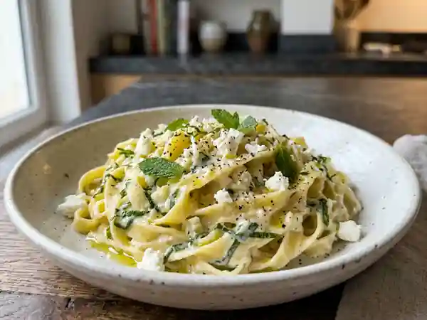 Tagliatelles crémeuses au chèvre frais et menthe - Photo de présentation