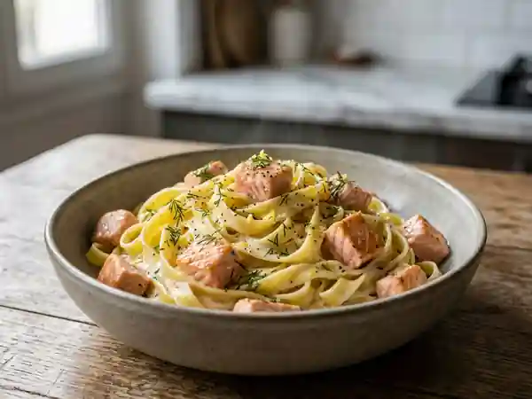 Tagliatelles crémeuses au saumon et à l'aneth - Photo de présentation