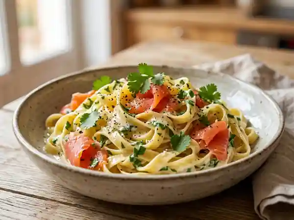 Tagliatelles fondantes au saumon et coriandre - Photo de présentation