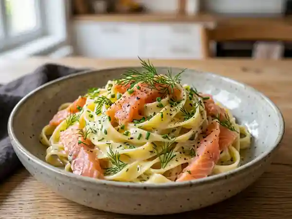 Tagliatelles crémeuses au saumon fumé et aneth - Photo de présentation
