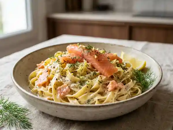 Tagliatelles fraîches au saumon fumé : recette gourmande et rapide - Photo de présentation
