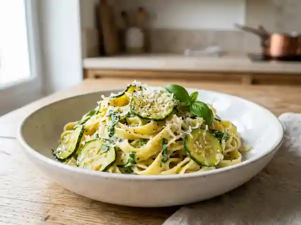 Tagliatelles crémeuses aux courgettes et basilic - Photo de présentation