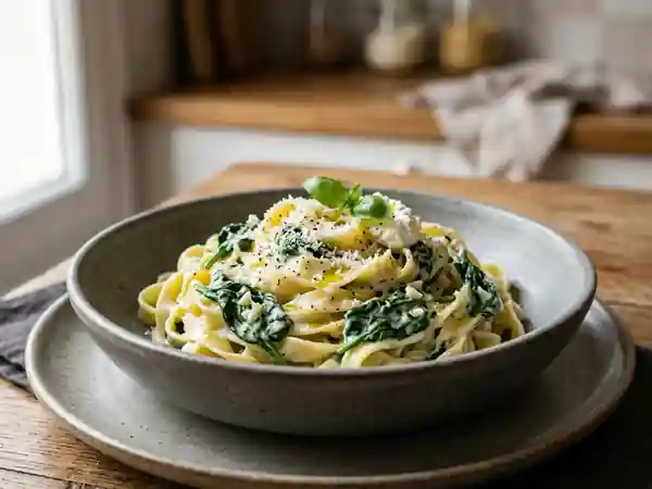 Tagliatelles fondantes aux épinards et chèvre frais - Photo de présentation
