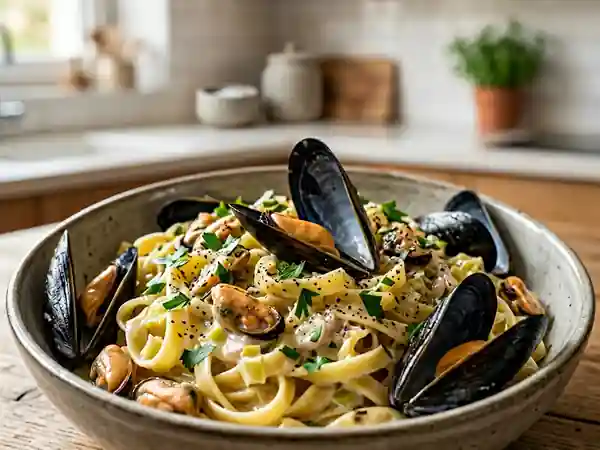 Tagliatelles onctueuses aux moules et poireaux - Photo de présentation