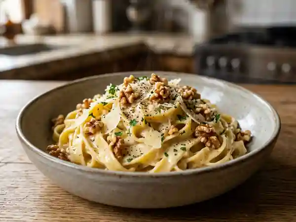 Tagliatelles crémeuses aux noix croquantes - Photo de présentation