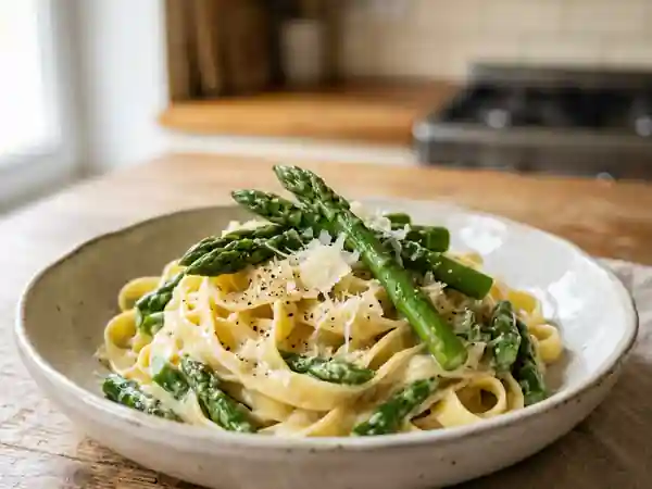 Tagliatelles crémeuses aux asperges croquantes - Photo de présentation